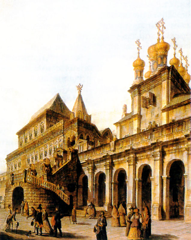 Так выглядел Теремной дворец и его церкви в XIX веке