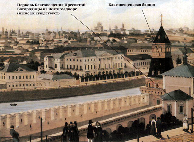 Вид на кремлевскую стену в XIX веке